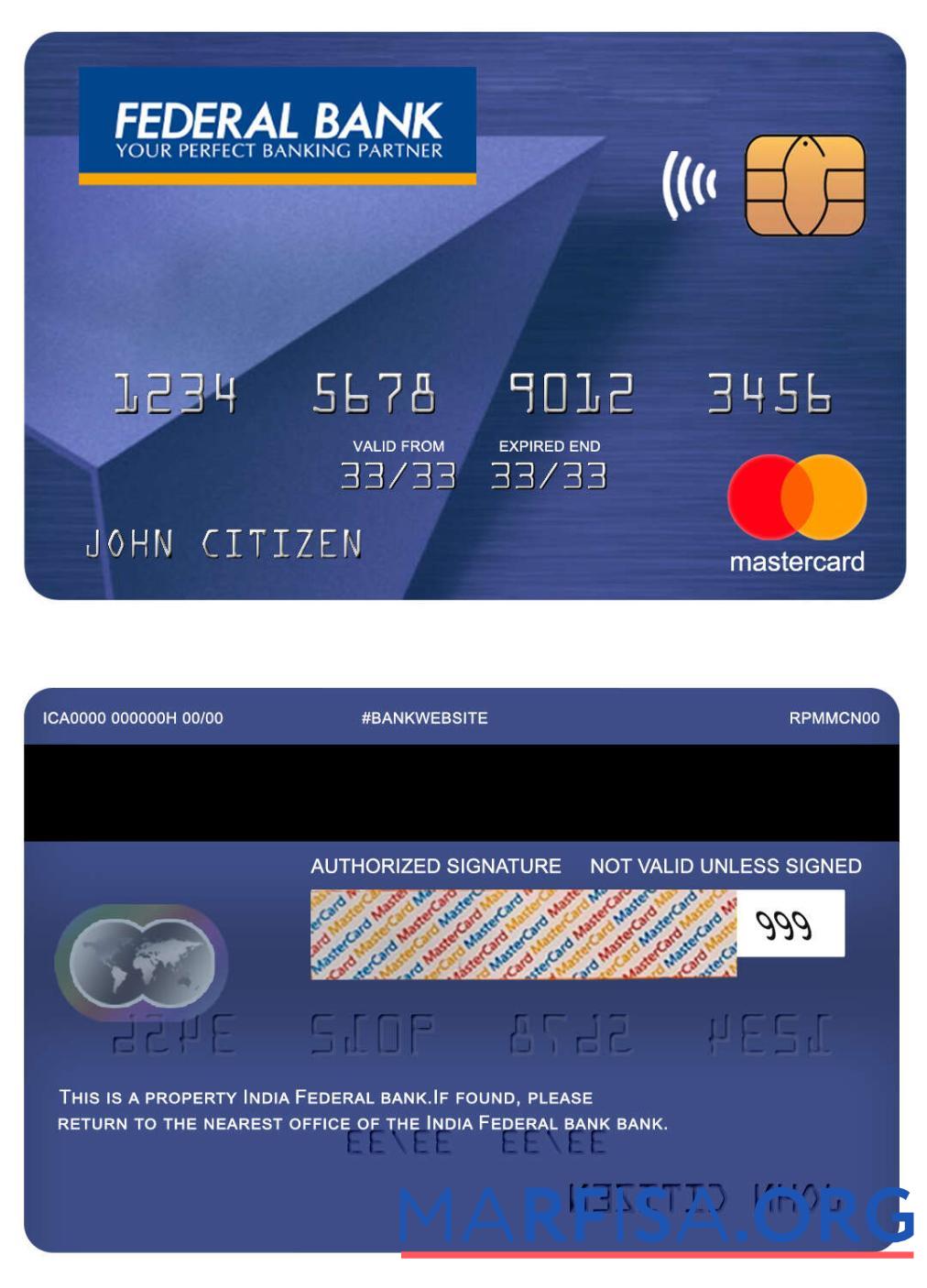 Blank India Federal bank mastercard download for verification